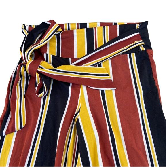 Obsessive Love Vertical Striped Wide Leg Pants Orange Yellow Stretch Size Medium - Picture 2 of 8